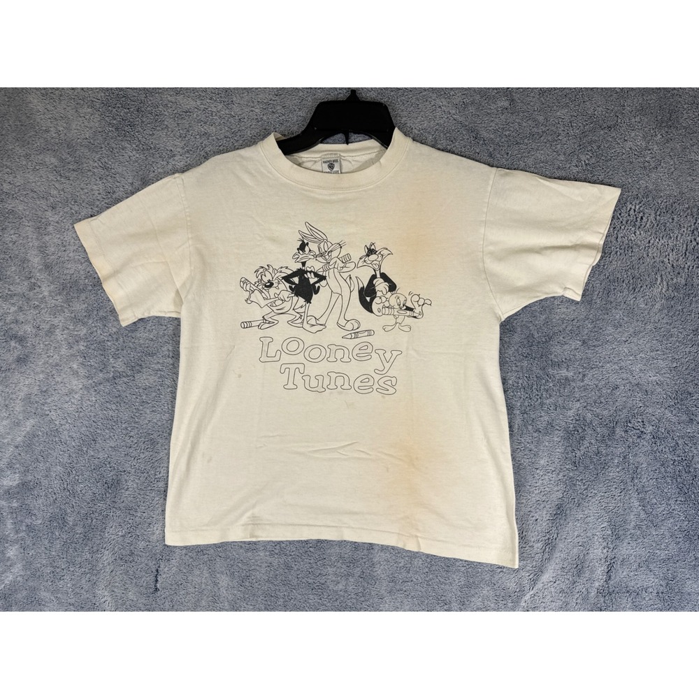 Vintage Warner Bros Studio Store Looney Tunes Kids T-Shirt Cream Large USA Made